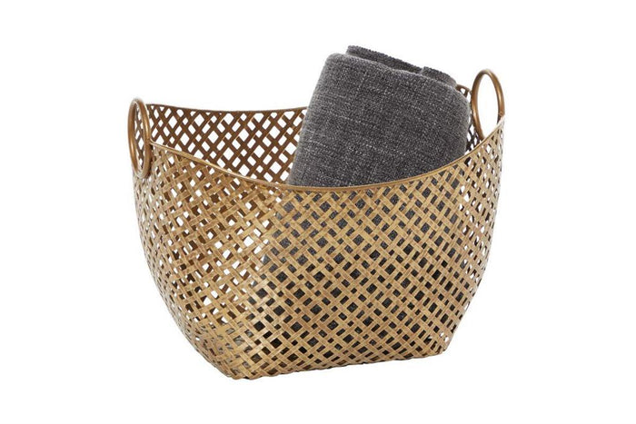 GOLD METAL HANDMADE STORAGE BASKET WITH HANDLES