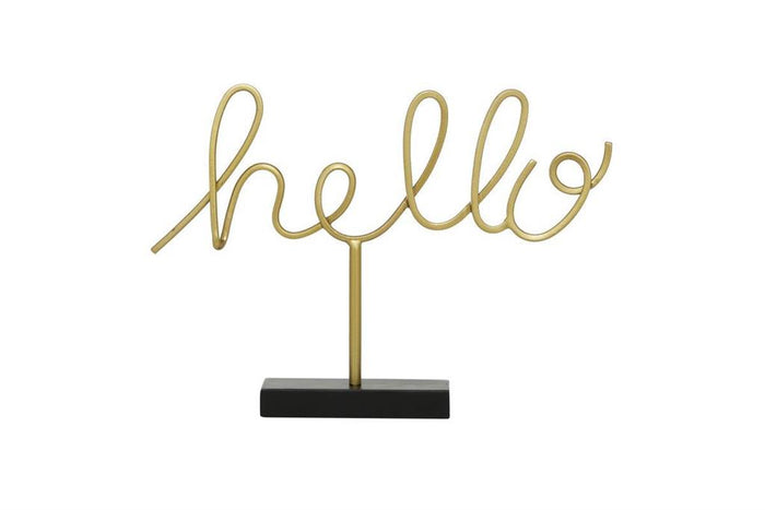 GOLD METAL HELLO DECORATIVE SIGN