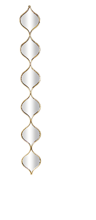 GOLD METAL SLIM STACKED CHAIN 6 LAYER WALL MIRROR WITH TEAR DROP PATTERN, 6" X 1" X 51"