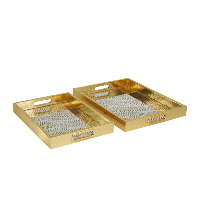GOLD PLASTIC GEOMETRIC MIRRORED TRAY,