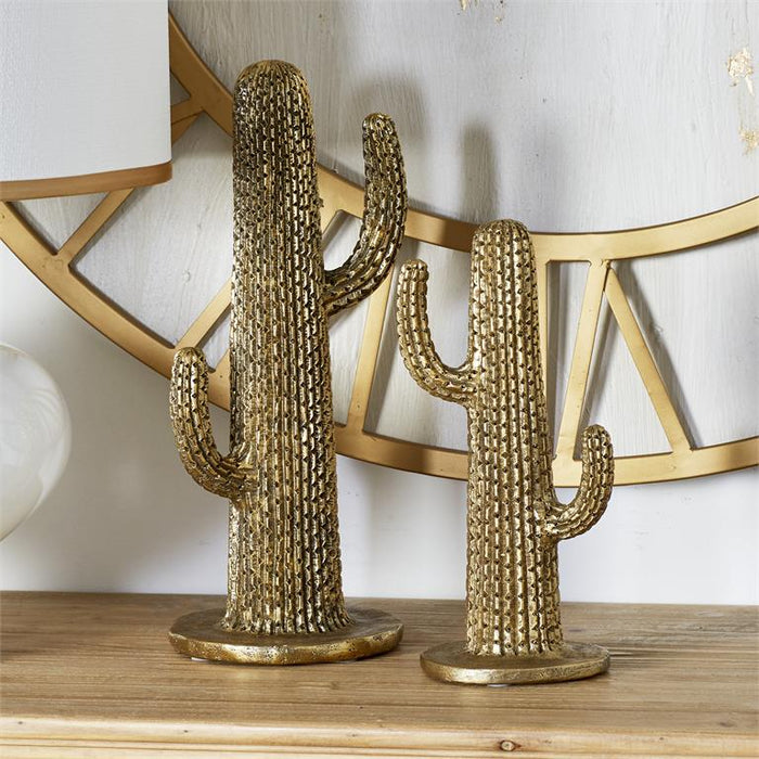 GOLD POLYSTONE CACTUS SCULPTURE