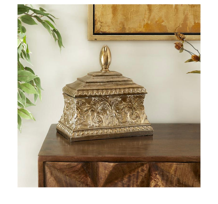 GOLD POLYSTONE FLORAL EMBOSSED DECORATIVE JARS, 10