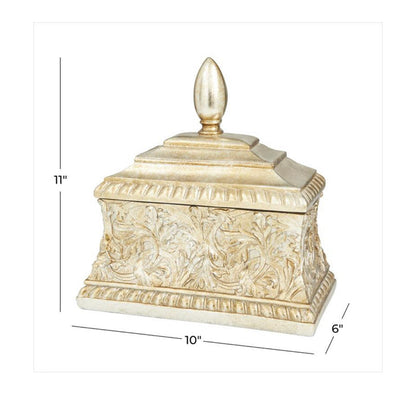 GOLD POLYSTONE FLORAL EMBOSSED DECORATIVE JARS, 10