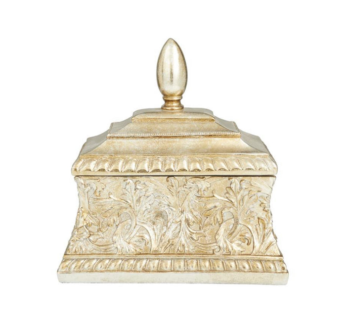GOLD POLYSTONE FLORAL EMBOSSED DECORATIVE JARS, 10