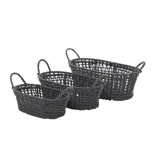 GRAY COTTON HANDMADE STORAGE BASKET WITH HANDLES