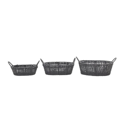 GRAY COTTON HANDMADE STORAGE BASKET WITH HANDLES