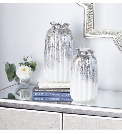 GRAY GLASS HANDMADE BLOWN VASE.