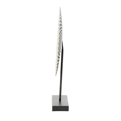 GRAY METAL GEOMETRIC SCULPTURE WITH BLACK BASE,