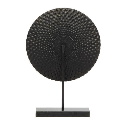 GRAY METAL GEOMETRIC SCULPTURE WITH BLACK BASE,