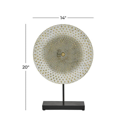 GRAY METAL GEOMETRIC SCULPTURE WITH BLACK BASE,