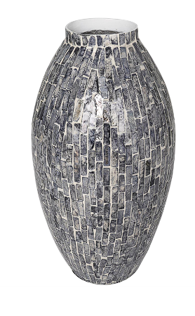 GRAY MOTHER OF PEARL HANDMADE MOSAIC INSPIRED VASE, 8" X 8" X 15"