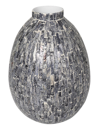 GRAY MOTHER OF PEARL HANDMADE MOSAIC INSPIRED VASE, 9" X 9" X 12"
