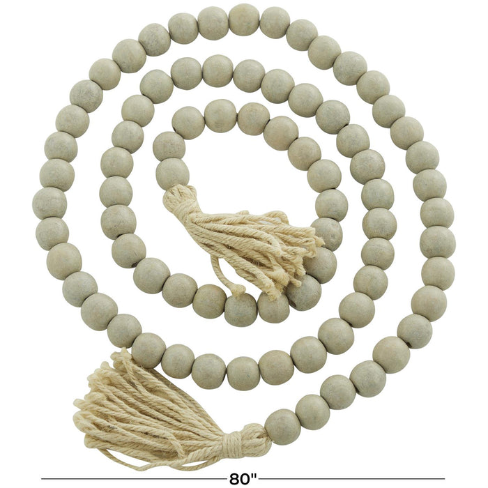 GRAY WOOD HANDMADE BEADED GARLAND WITH TASSEL