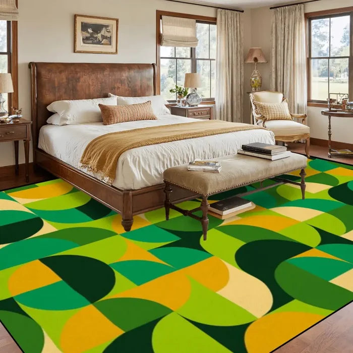 Green 70s Vintage Area Rug 12x9 – Plush Midcentury Non-Slip Floor Mat - retro rug