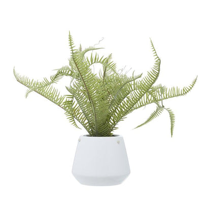 GREEN FAUX FOLIAGE FERN ARTIFICIAL PLANT WITH WHITE CERAMIC POT