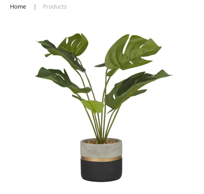 GREEN FAUX FOLIAGE MONSTERA ARTIFICIAL PLANT WITH COLOR BLOCK POT