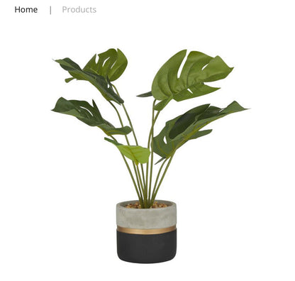 GREEN FAUX FOLIAGE MONSTERA ARTIFICIAL PLANT WITH COLOR BLOCK POT