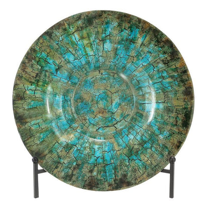 GREEN GLASS GEOMETRIC MOSAIC INSPIRED CHARGER WITH STAND