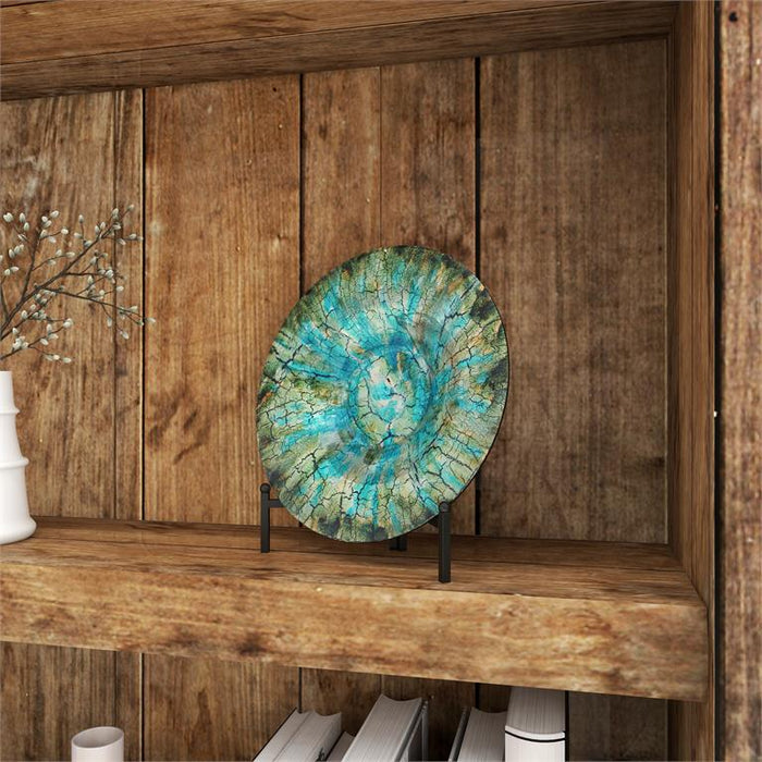 GREEN GLASS GEOMETRIC MOSAIC INSPIRED CHARGER WITH STAND