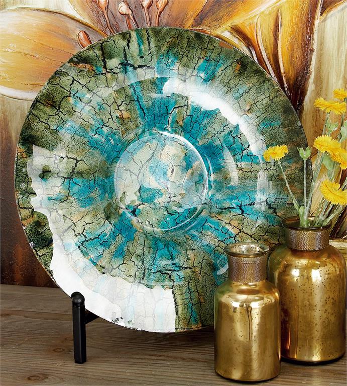 GREEN GLASS GEOMETRIC MOSAIC INSPIRED CHARGER WITH STAND