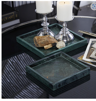GREEN MARBLE TRAY WITH RAISED BORDER