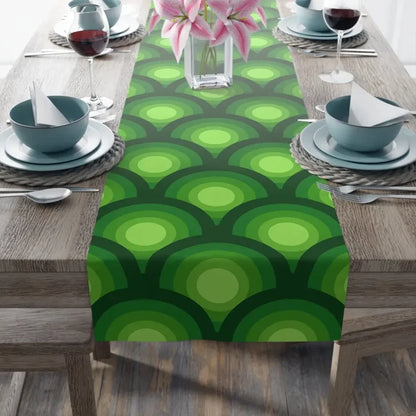 Green Peacock Eye Retro 70s Table Runner in 2 Sizes - Midcentury Decor - Home Decor