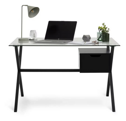 Habitat Dria 1 Drawer Glass Medium size Desk - Black