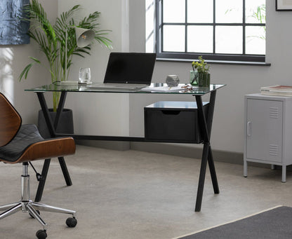 Habitat Dria 1 Drawer Glass Medium size Desk - Black