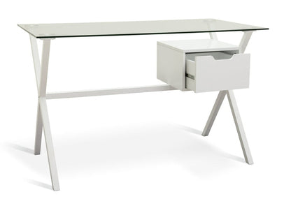 Habitat Dria 1 Drawer Office Desk White | Modern Glass Top Steel Frame Home Work