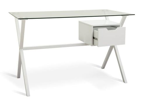 Habitat Dria 1 Drawer Office Desk White | Modern Glass Top Steel Frame Home Work