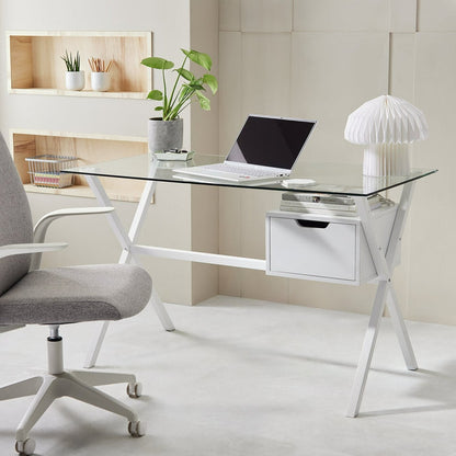 Habitat Dria 1 Drawer Office Desk White | Modern Glass Top Steel Frame Home Work