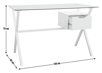 Habitat Dria 1 Drawer Office Desk White | Modern Glass Top Steel Frame Home Work