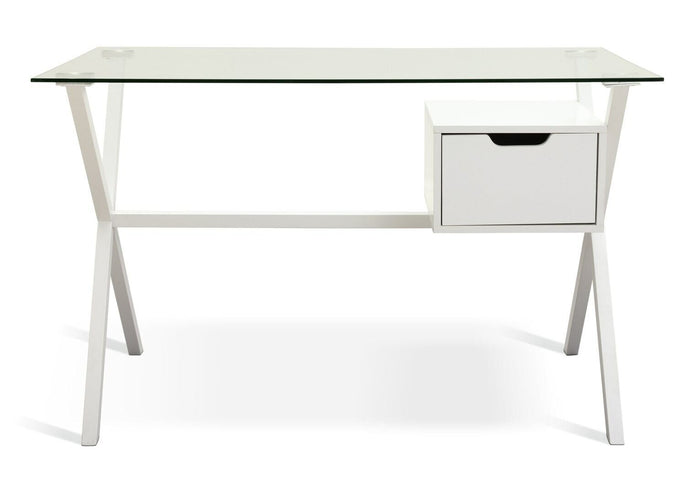 Habitat Dria 1 Drawer Office Desk White | Modern Glass Top Steel Frame Home Work