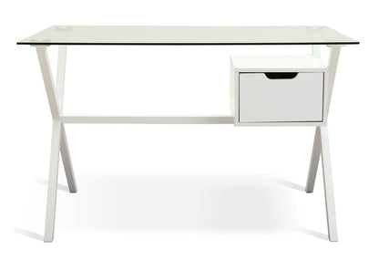 Habitat Dria 1 Drawer Office Desk White | Modern Glass Top Steel Frame Home Work