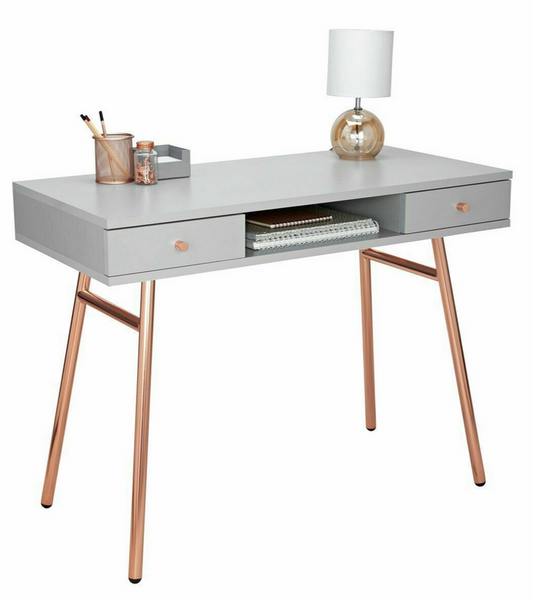 Habitat Valence Office Desk - Grey and Rose Gold | Home Office Desk with Storage