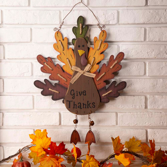 Handcrafted Wooden "Give Thanks" Turkey Wall Hanging Decor