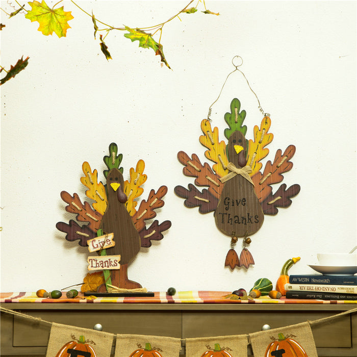 Handcrafted Wooden "Give Thanks" Turkey Wall Hanging Decor