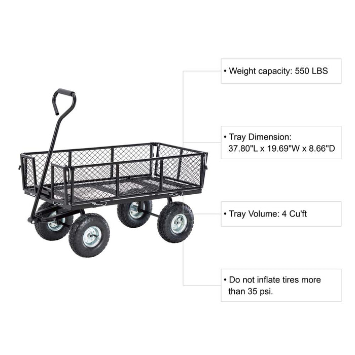 Heavy Duty Black Steel Utility Garden Cart, 550 lbs Weight Capacity