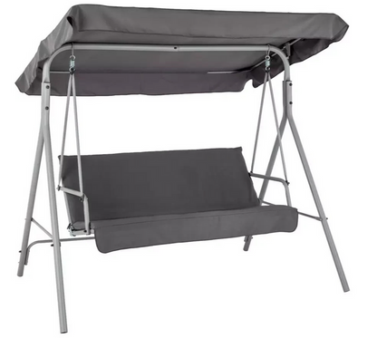 Home 3 Seater Metal Garden Swing Chair Grey | Outdoor Patio Swing Seat Furniture