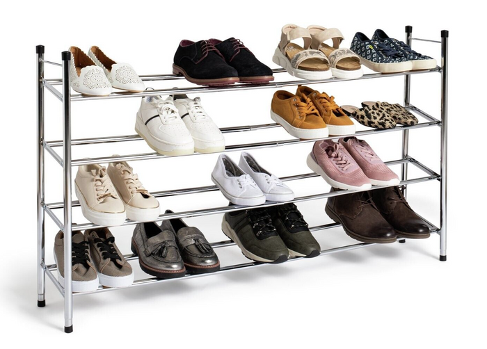 Home 4 Shelf Ext Shoe Storage Rack - Chrome Plated | Organizer Hallway Closet