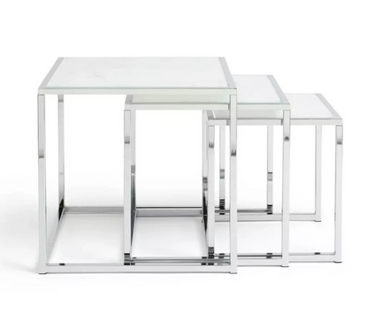 Home Boutique Nest of 3 Tables Marble Effect | Living Room Side Tables Set