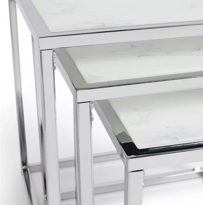 Home Boutique Nest of 3 Tables Marble Effect | Living Room Side Tables Set