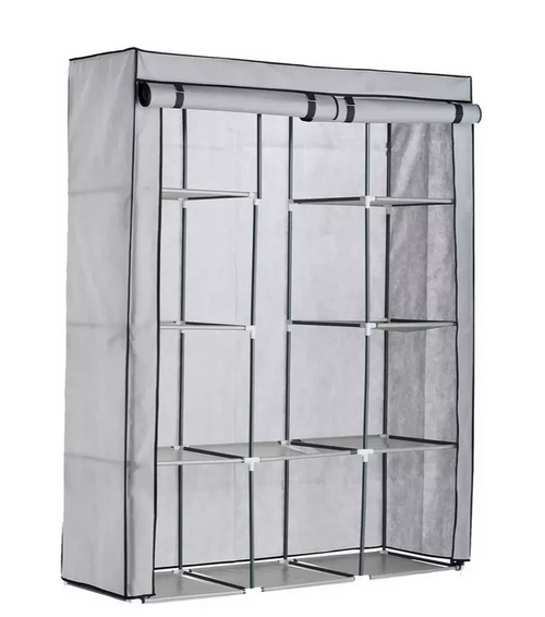 Home Double Modular Fabric Wardrobe Grey and Black | Portable Clothes Storage Ca
