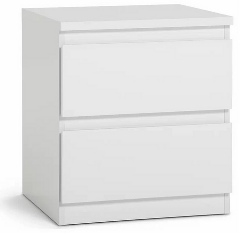Home Jenson 2 Drawer Bedside Table - White Gloss | Bedroom Storage Nightstand