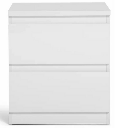 Home Jenson 2 Drawer Bedside Table - White Gloss | Bedroom Storage Nightstand