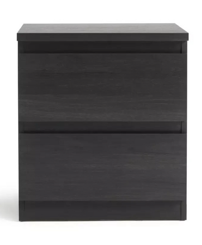 Home Jenson 2 Drawer Bedside Table Black Oak Effect | Bedroom Storage Nightstand