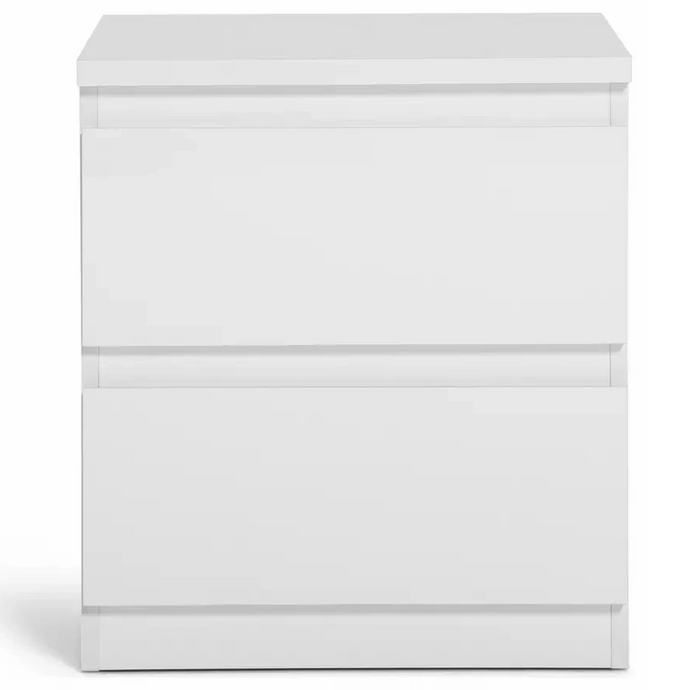 Home Jenson 2 Drawer Bedside Table Matte White | Bedroom Storage Nightstand Unit