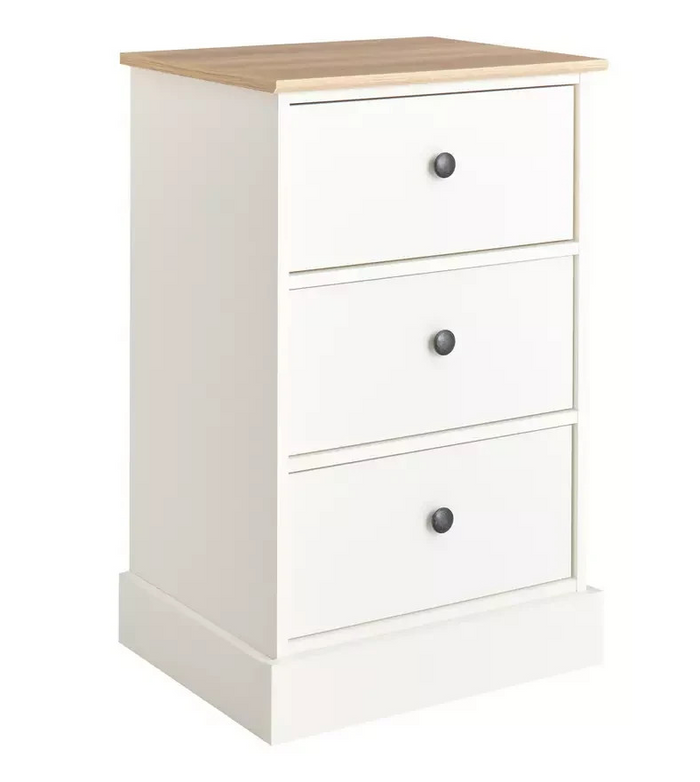 Home Kensington 3 Drawer Bedside Table Ivory | Bedroom Storage Nightstand Unit