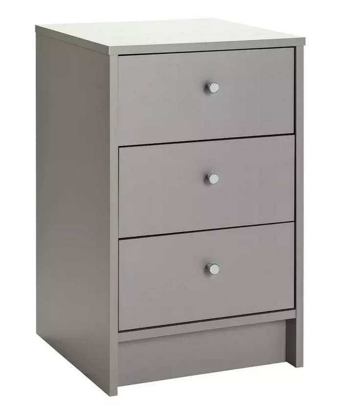 Home Malibu 3 Drawer Bedside Table Grey | Bedroom Nightstand Storage Furniture