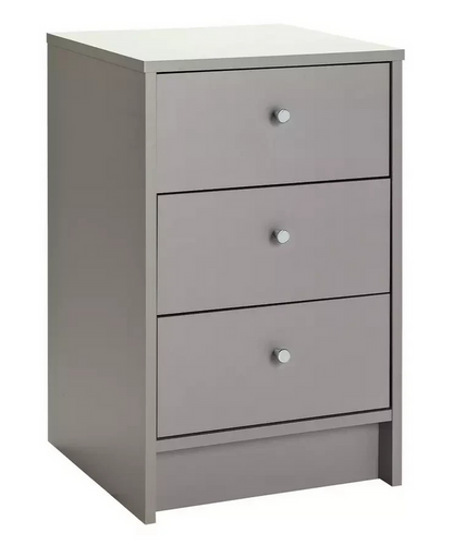 Home Malibu 3 Drawer Bedside Table Grey | Bedroom Nightstand Storage Furniture